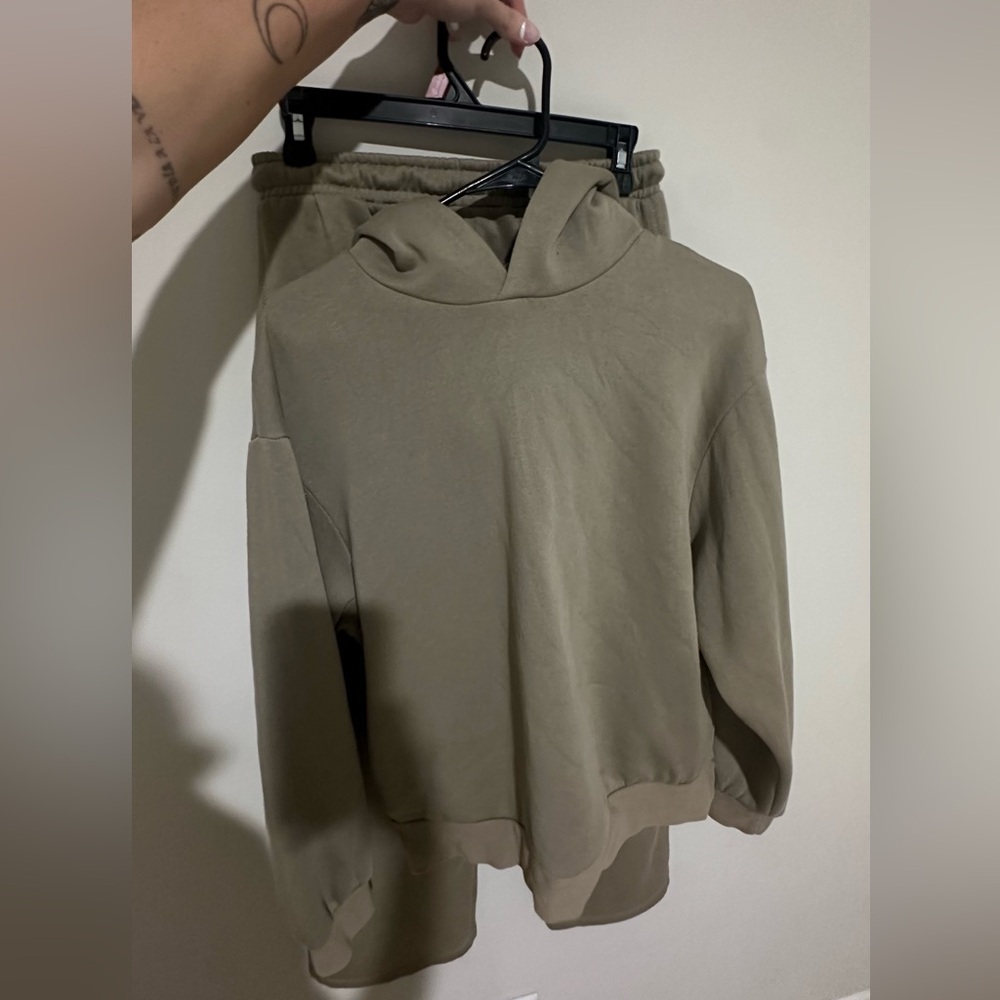Zara 2x1 Washed Green/Gray Hoodie & Track Pant Set